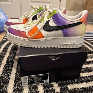 Nike Air Force 1s Low-Top Sneakers with Orange, Purple, Green & Black Accents